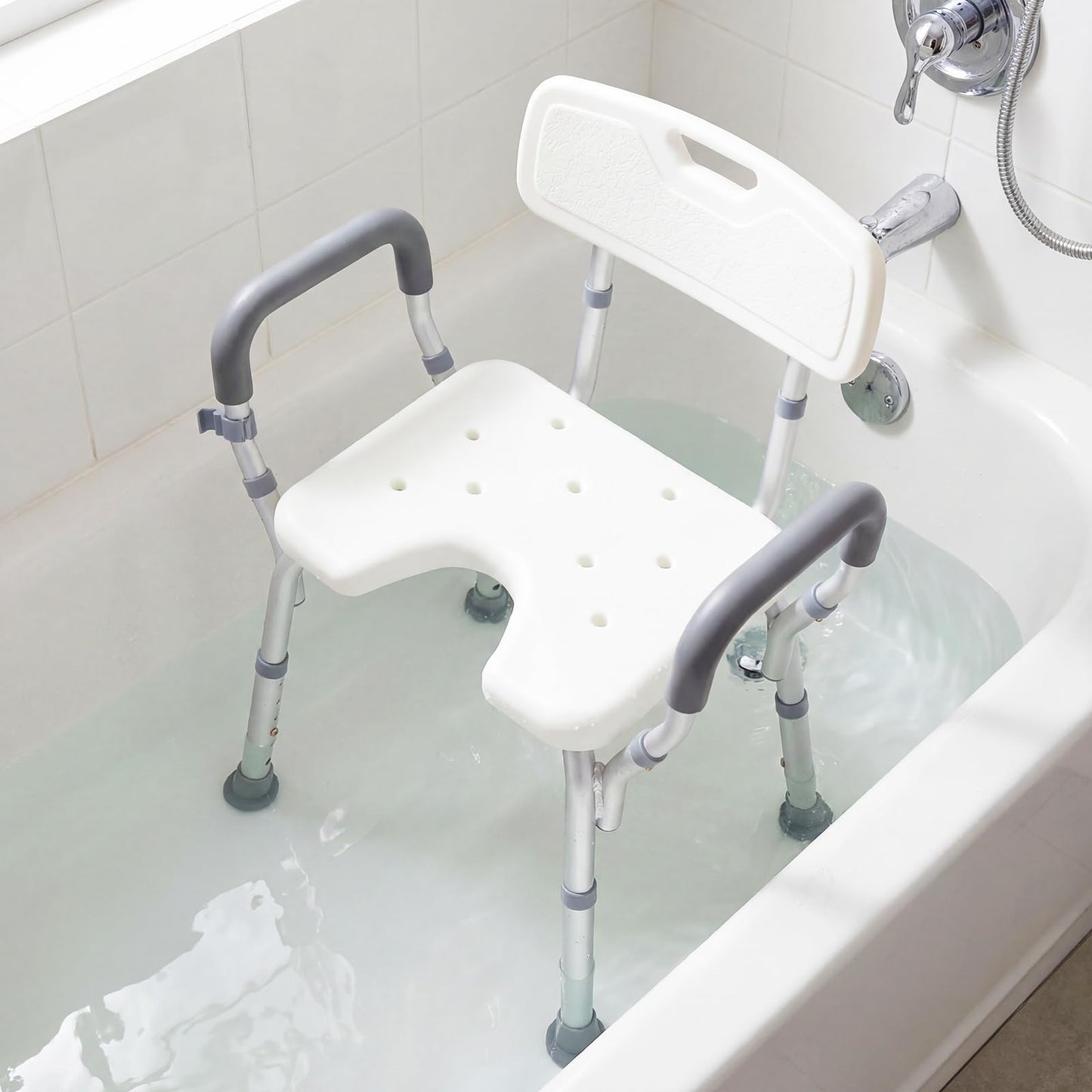 Shower Chair with Back and Arms, 6 Height Adjustable Bath Seat Shower Stool