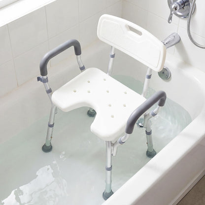 Shower Chair with Back and Arms, 6 Height Adjustable Bath Seat Shower Stool