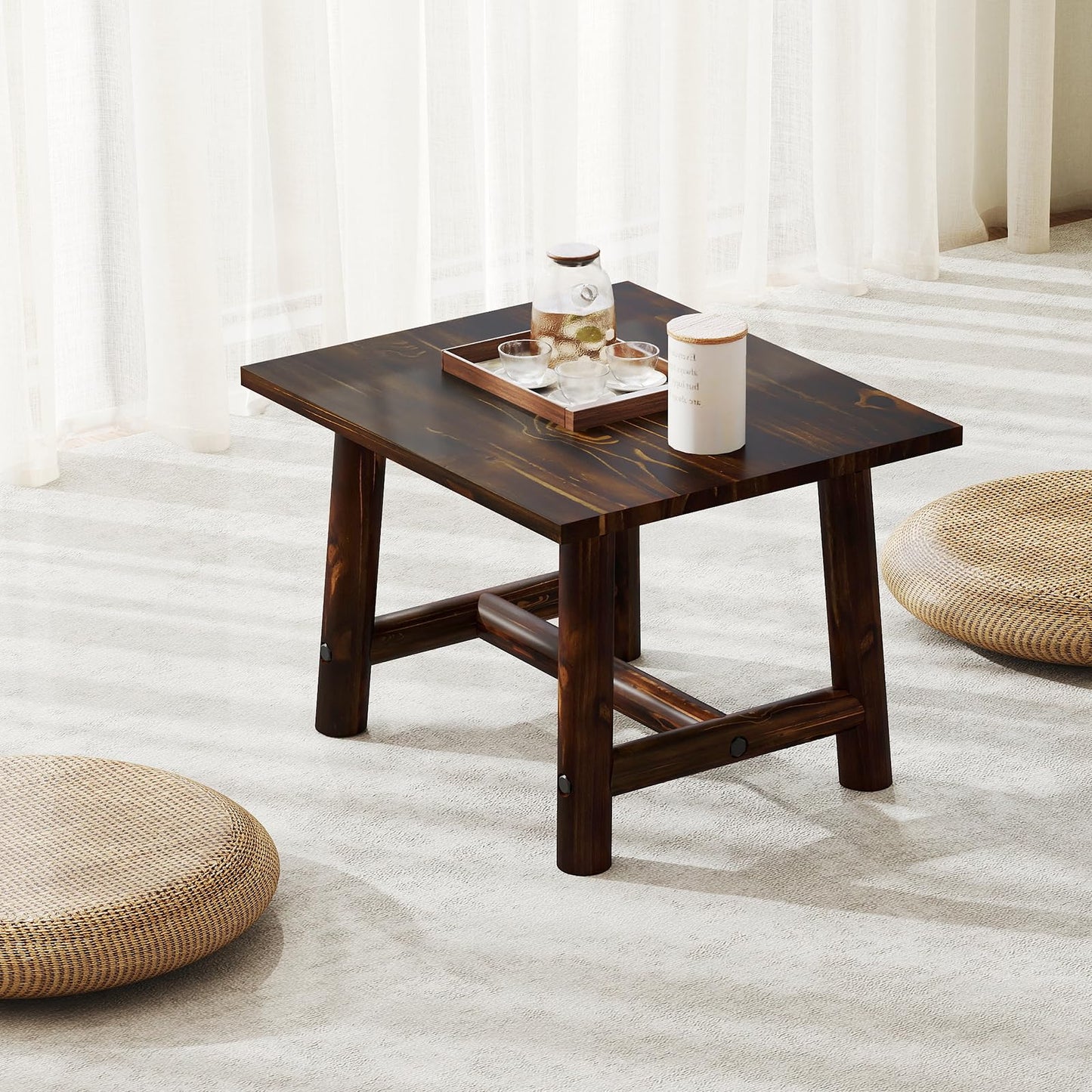Solid Wood Small Outdoor Coffee Table with Reinforced Crossbar