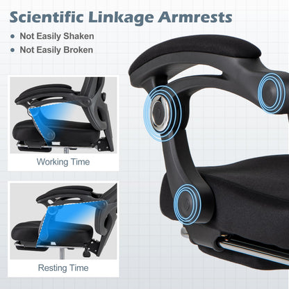 Ergonomic Mesh Office Chair with 2D Headrest and Retractable Footrest