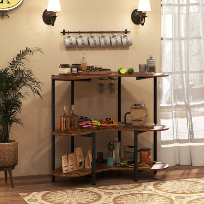 3-Tier Home Bar Unit with Stemware Racks and Storage Shelves