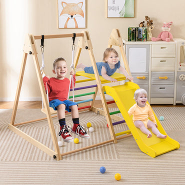 3-in-1 Foldable Indoor Jungle Gym Wooden Climbing Toys with Swing