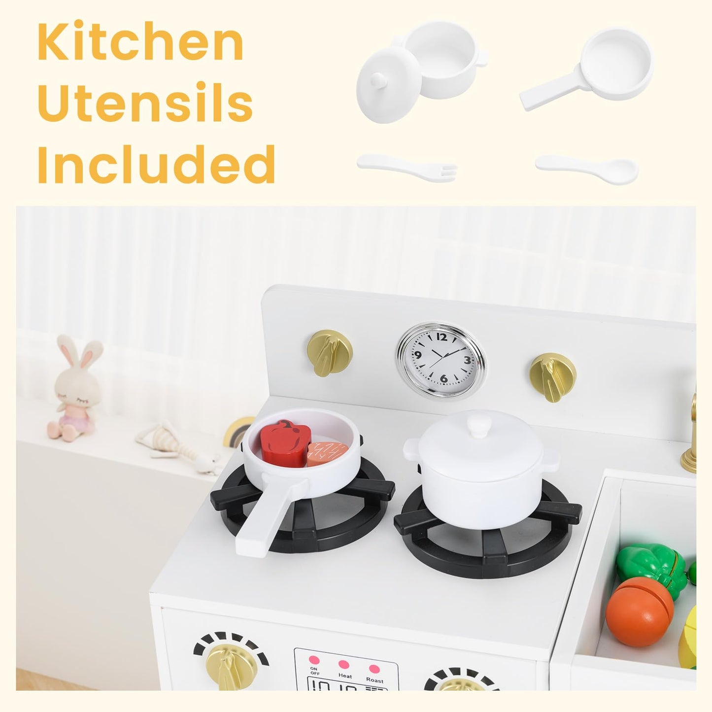 Toddler Wooden Pretend Toy Kitchen Playset with Refrigerator Stove Sink