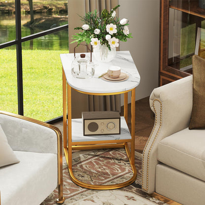 2 Tier C shaped End Table Modern Sofa Side Table with Metal Frame