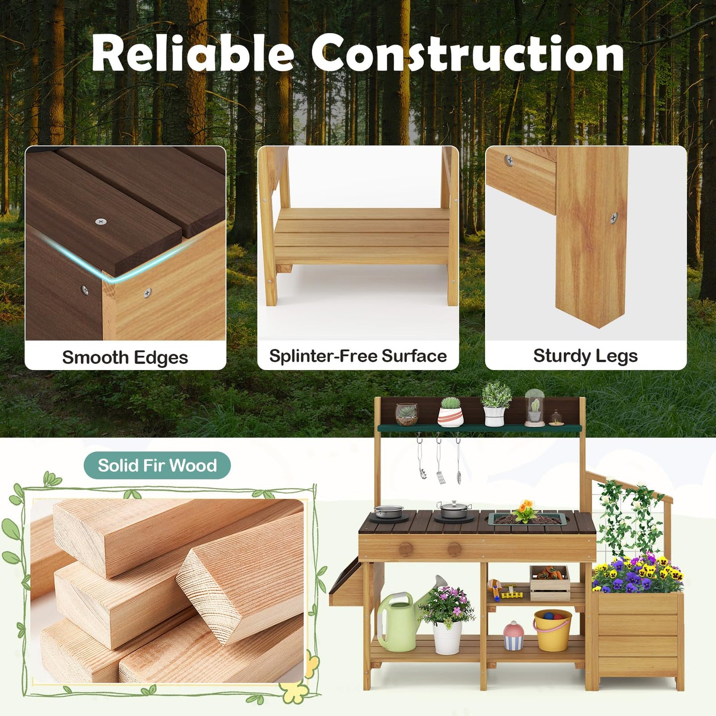 Pretend Mud Kitchen Play Kitchen with Removable Sink and Planter Boxes