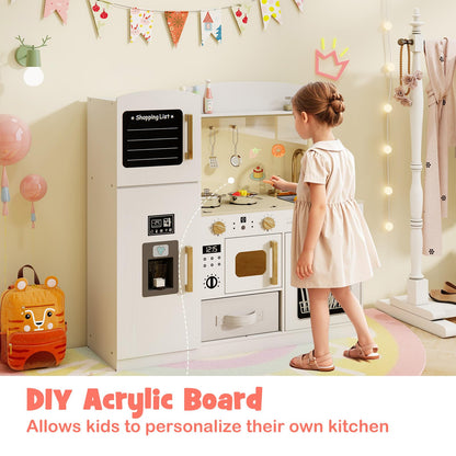 Kids Wooden Kitchen Playset Pretend Play with Chalkboard and Ice Maker