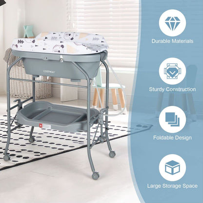4 in 1 Baby Changing Table Folding Infant Nursery Station with Bath Tub