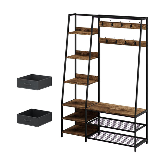 6-in-1 Freestanding Garment Coat Rack with 9 Hooks and 6 Storage Shelves