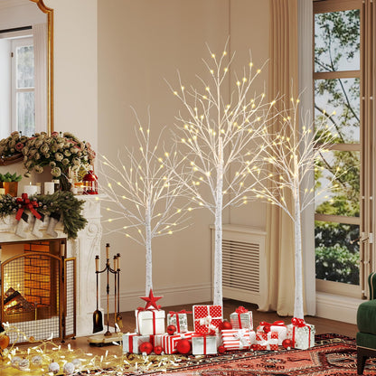 Lighted Birch Tree Set Birch Christmas Tree with Branch Tips LED Lights and Metal Bases