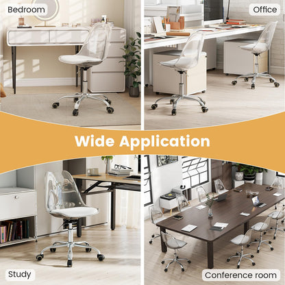 Clear Desk Chair Armless Rolling Acrylic Office Chair with Swivel Seat and PU Leather Cushion