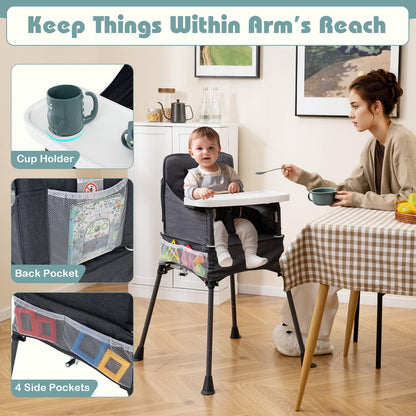 Foldable High Chair for Babies and Toddlers | Baby Highchair with 2-Level Adjustable Tray
