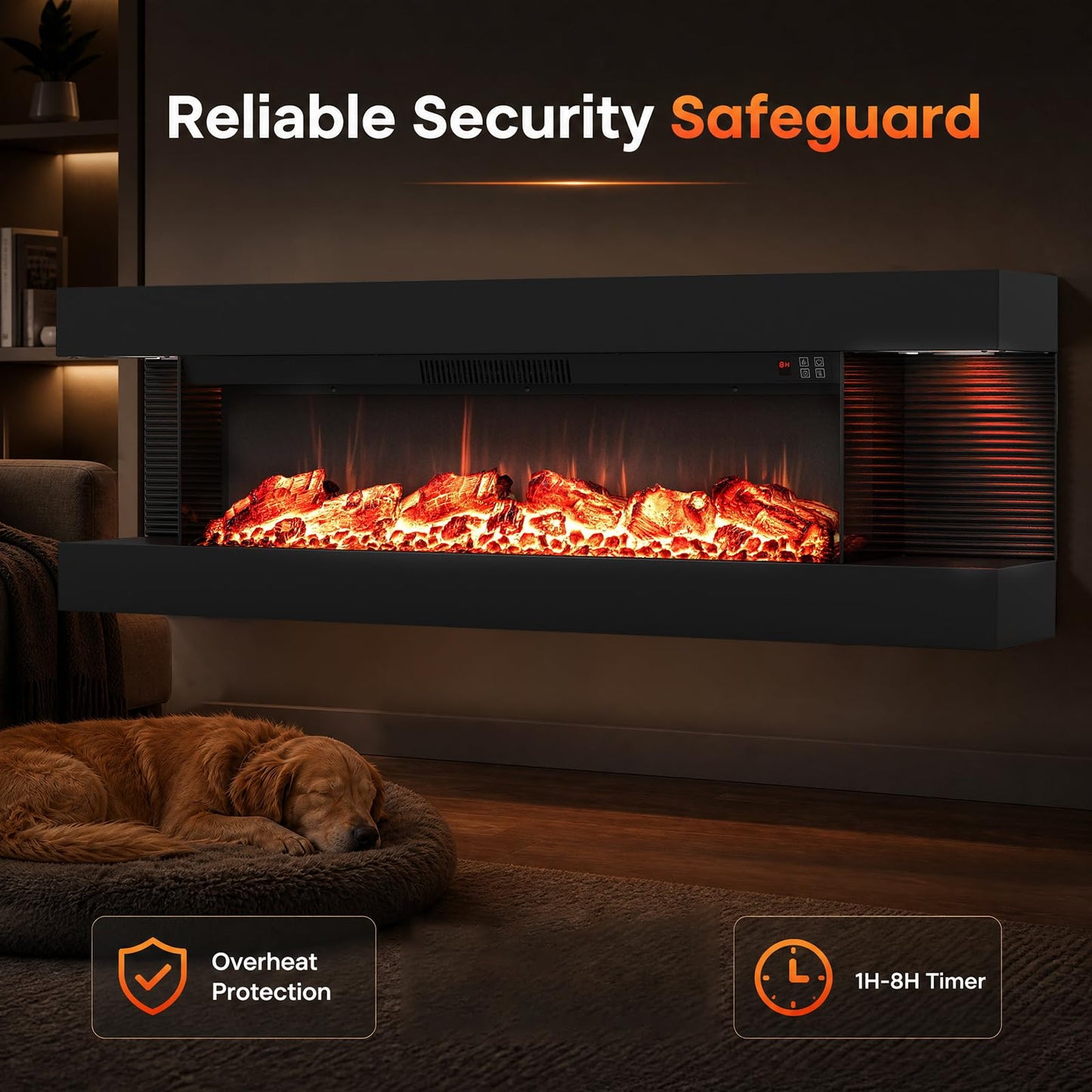 50” 3-Sided Electric Fireplace with Mantel & WiFi Smart Control