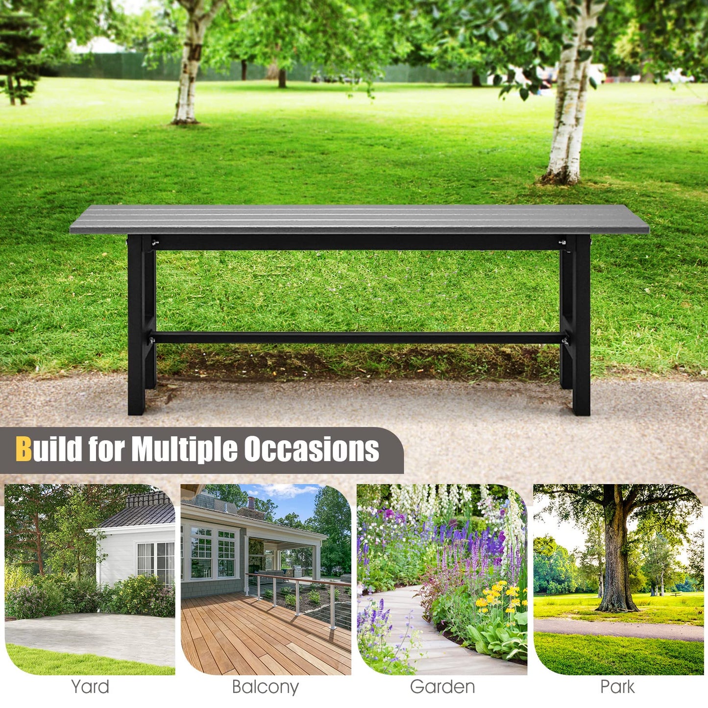 Metal Frame Outdoor Dining Bench Chair Leisure Porch Seating