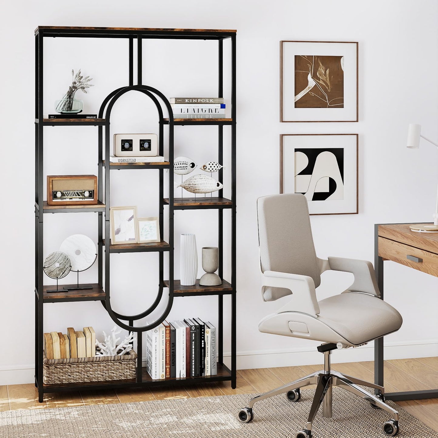 10-Tier Bookshelf, Industrial Etagere Bookcase with Open Storage Shelves