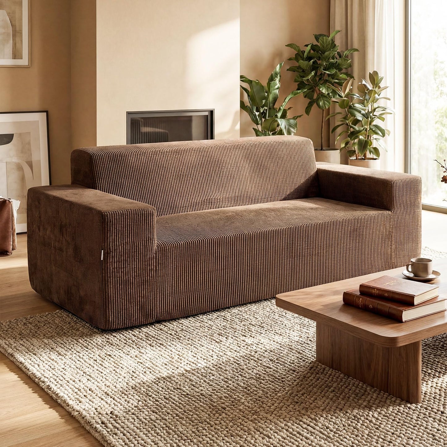 3-Seater Sofa, 197cm Corduroy Boneless Couch, No Assembly Needed