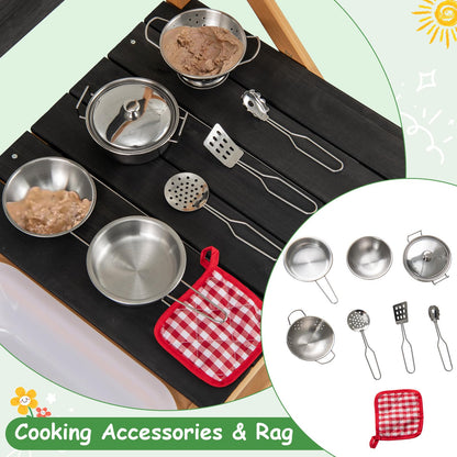 Mud Kitchen with Hanging Hooks for Boys Girls Ages 3+
