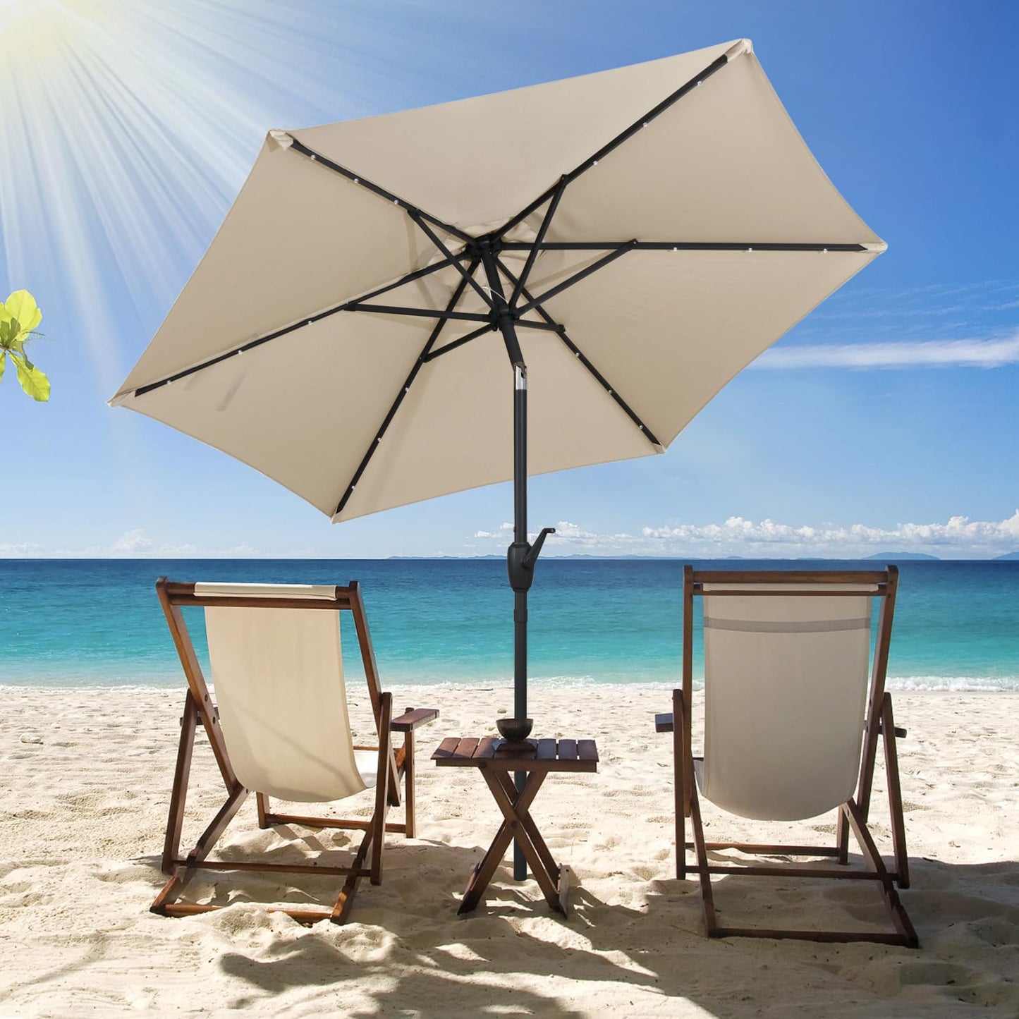 2.3M Outdoor Heavy Duty Umbrella with 18 LED Lights, Push Button Tilt