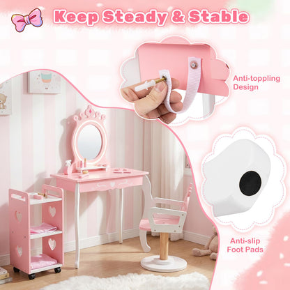 Kids Vanity Table and Chair Set, Girls Dressing Table
