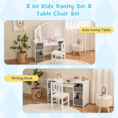 Kids Vanity Desk and Chair 2 in 1 Toddler Makeup Pretend Play Table