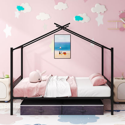 Double Size House Bed with 2 Drawers No Box Spring Needed