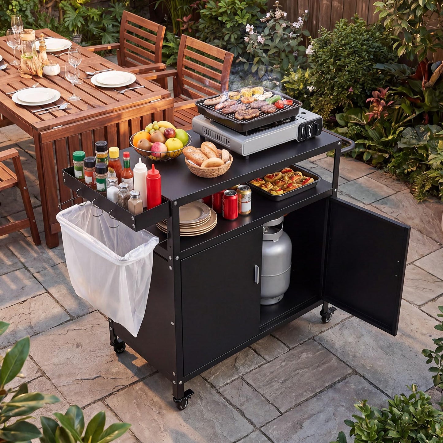 Outdoor Grill Cart with Storage Side Handle and Metal Top