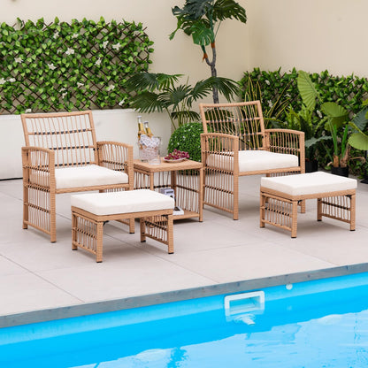 5-Piece Garden Rattan Furniture Set with Cushions