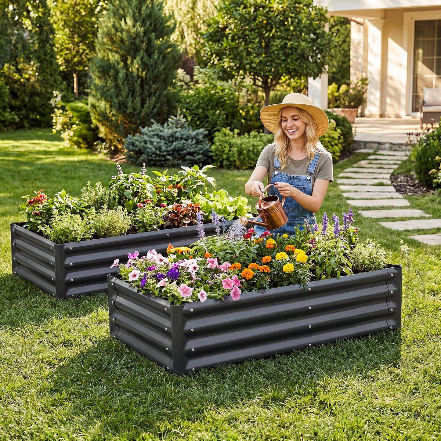 Galvanized Raised Garden Bed 123 x 64 x 29 cm Outdoor Metal Planter Box