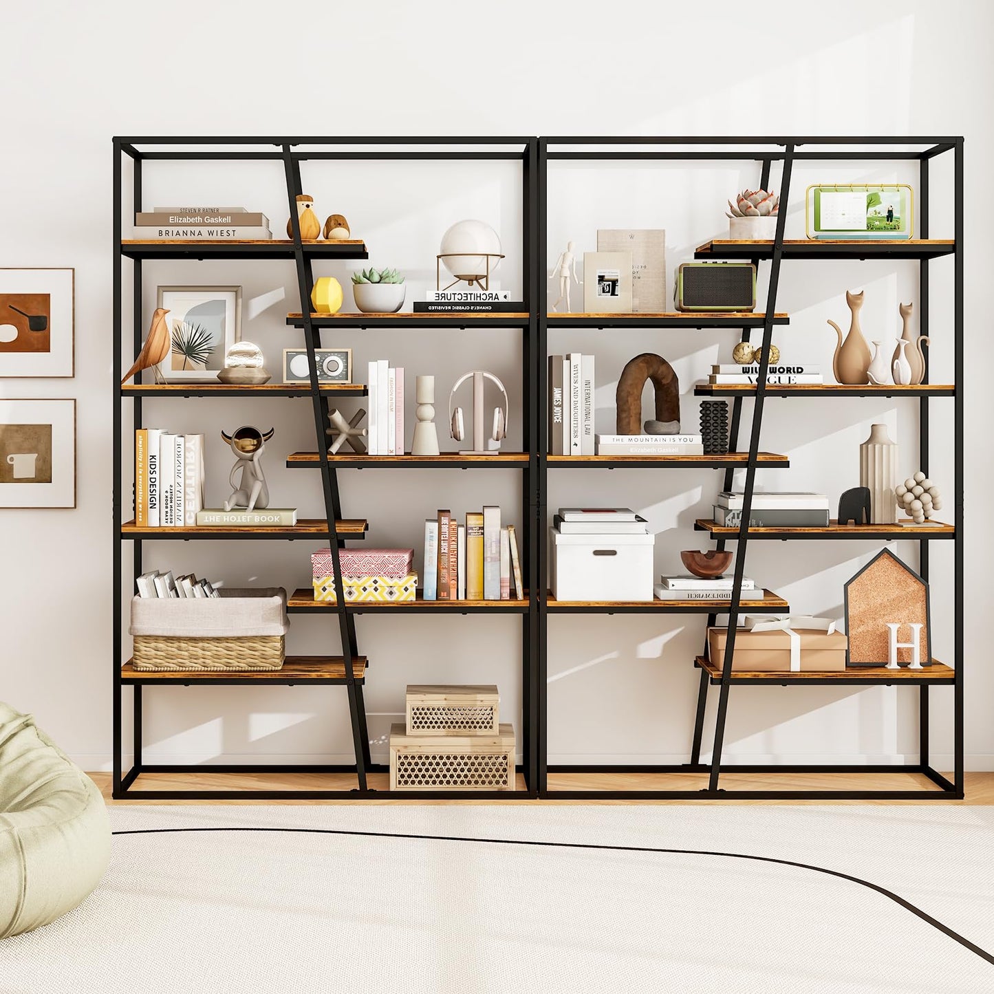 7 Tier Industrial Etagere Bookcase with Heavy duty Metal Frame