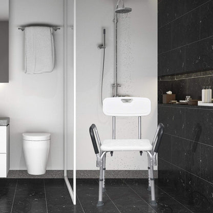 6 Levels Adjustable Tub Shower Stools with Detachable Backrest and Handrails
