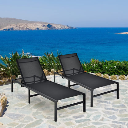 6 Positions Adjustable Garden Chaise Lounge Reclining Deck Sunbed