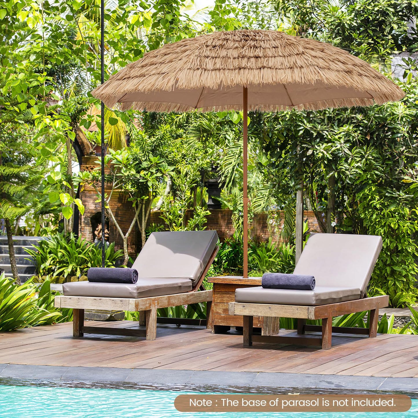 Folding Tilting Thatch Tiki Sun Umbrella with 8 Ribs