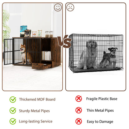 120CM Dog Crate Furniture with Hidden Pull-out Bowls in Drawer Rating: