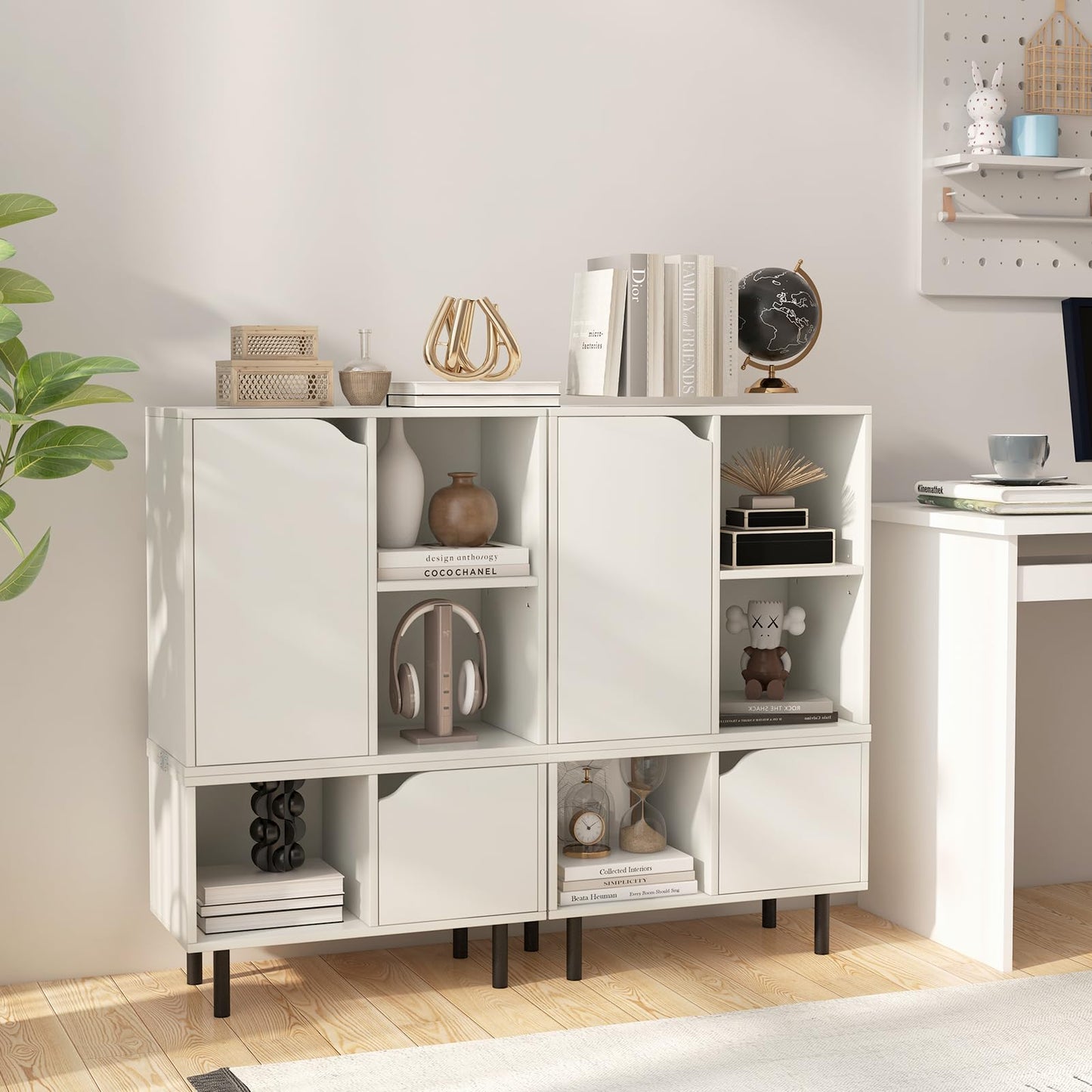 Stackable Bookcase with Adjustable Shelf and Cubes for Living Room Bedroom