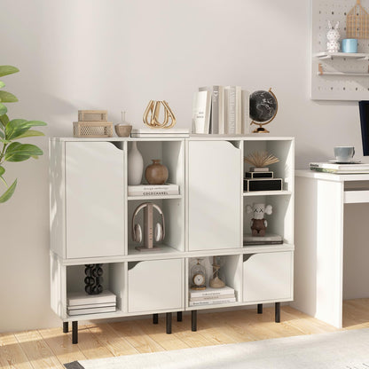 Stackable Bookcase with Adjustable Shelf and Cubes for Living Room Bedroom