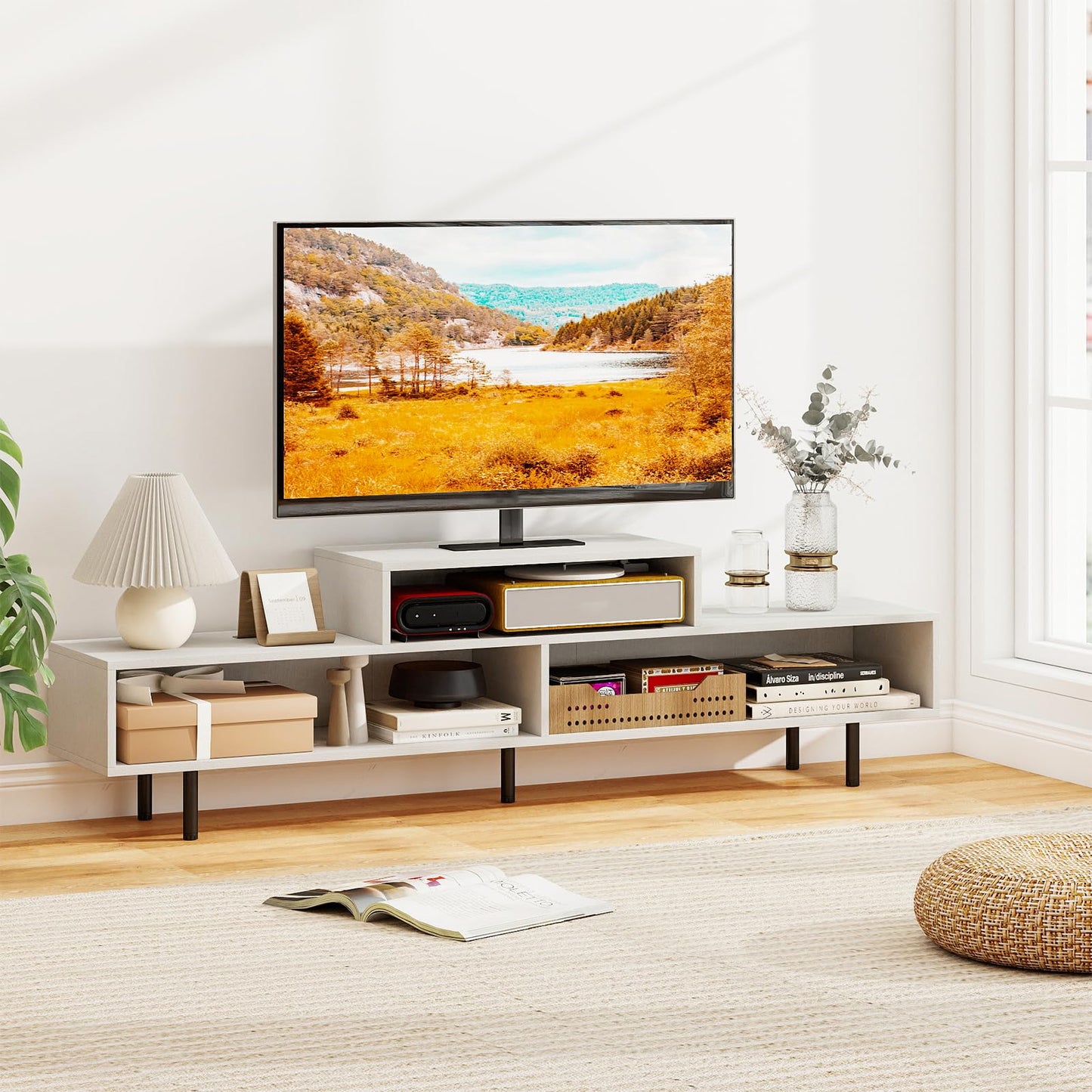 3 Cubby TV Stand Entertainment Center with Compartments