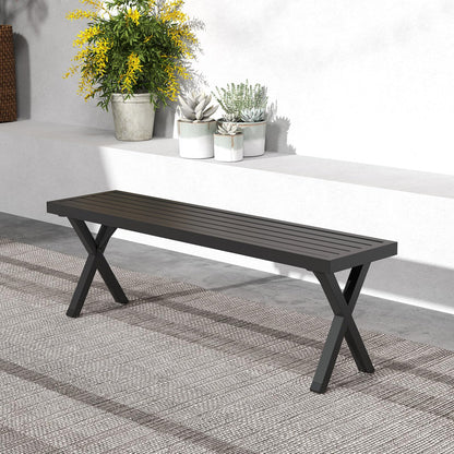 138cm Extra Long Metal Patio Loveseat with Slatted Seat & X Legs