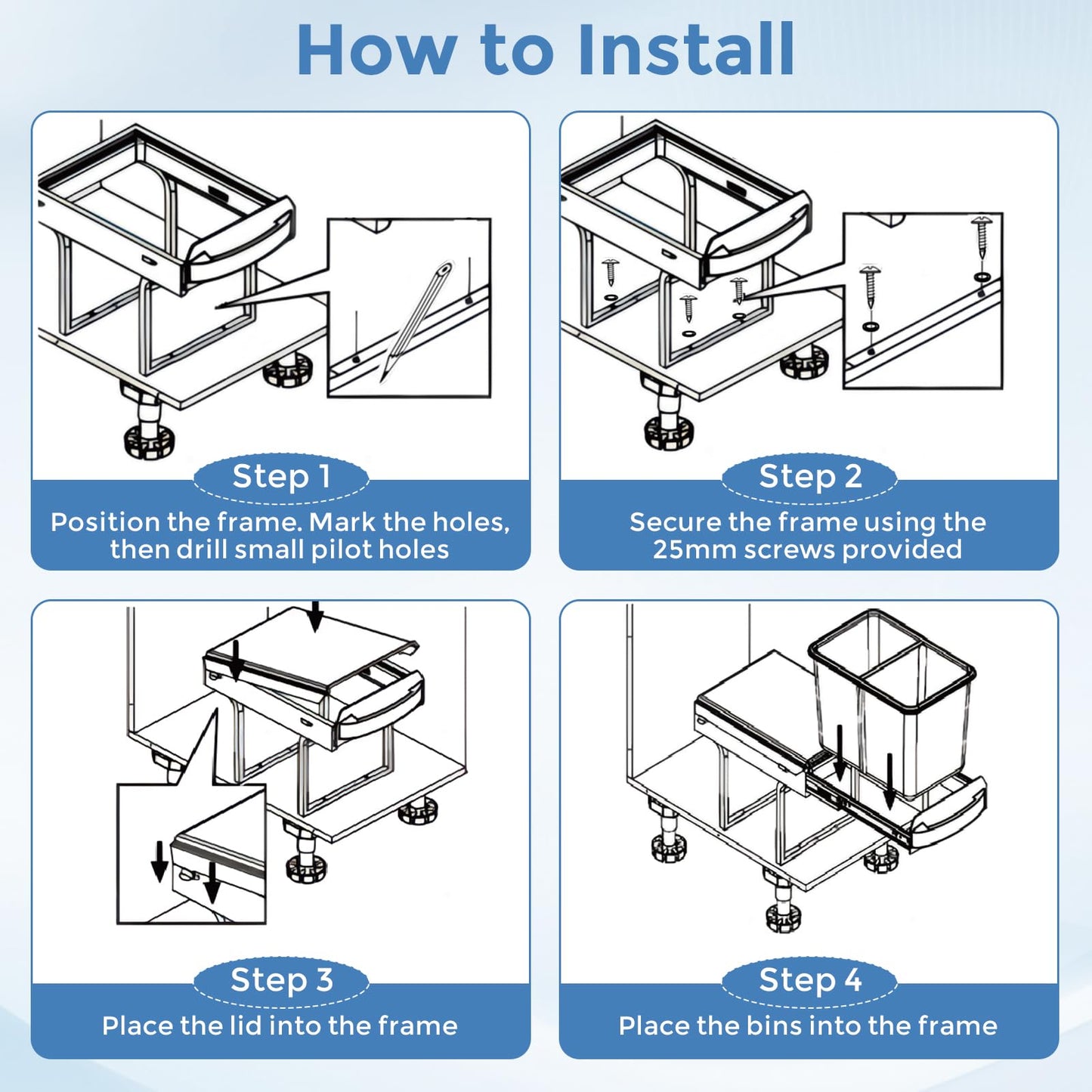 40L Built-in Pull Out Trash Can Under Cabinet Under Sink