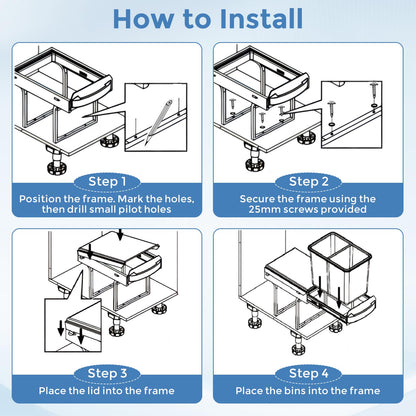 40L Built-in Pull Out Trash Can Under Cabinet Under Sink