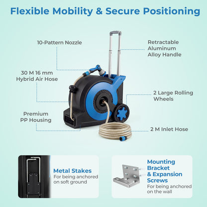 Retractable Hose Reel 30+2M, 10 in 1 Nozzle Floor