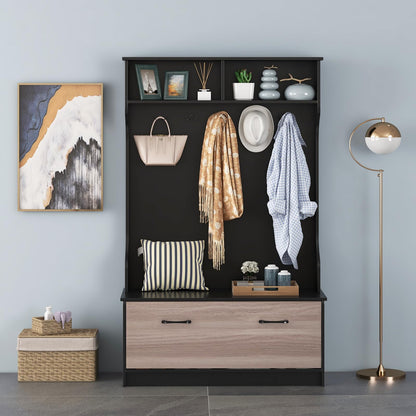 Coat Rack with Shoe Storage Freestanding Hall Tree Coat Stand with 5 Double Hooks