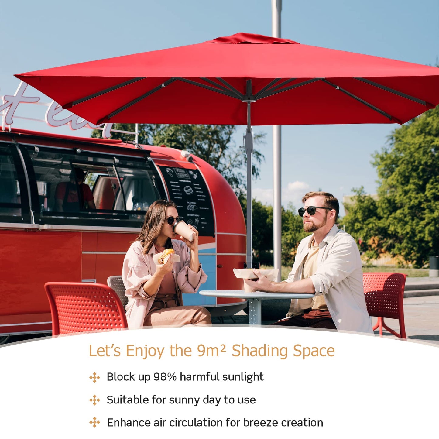 3m Patio Cantilever Umbrella with 4-Level Tilting Adjustment and Crank Handle