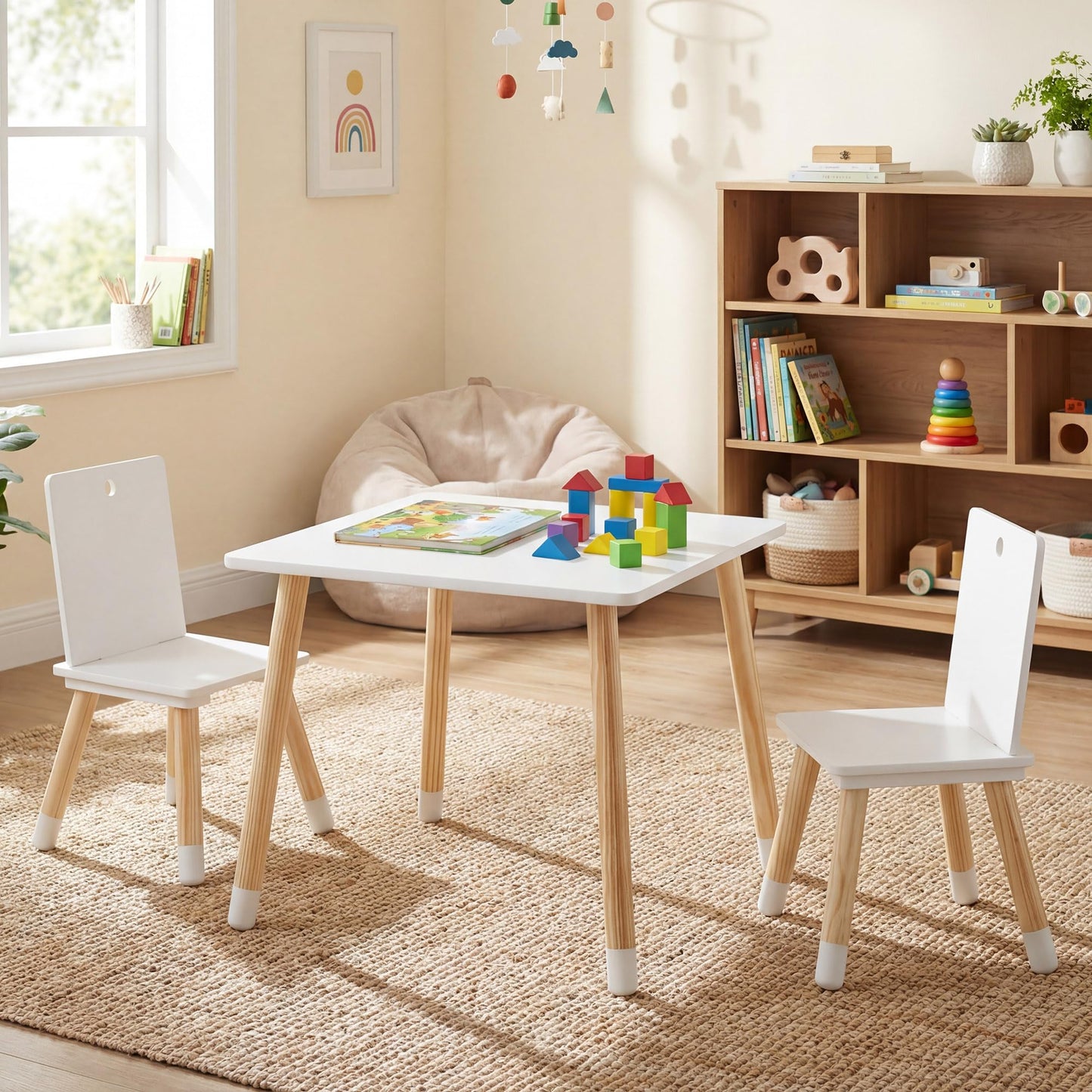 Kids Table and Chair Set, Children Activity Table with 2 Chairs