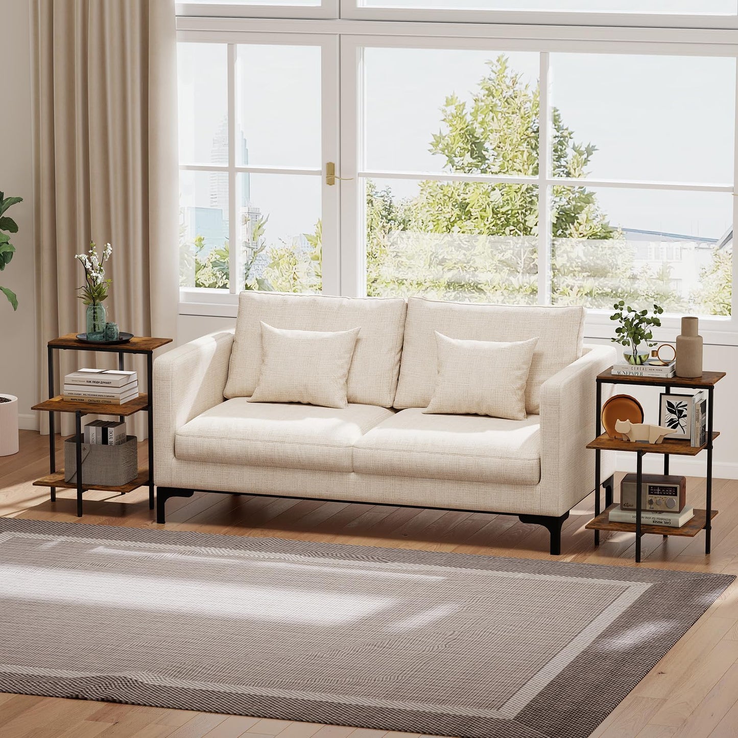 Sofa Side Table, 3-Tier Industrial Square Nightstand Bedside Table