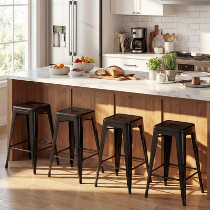 62 cm Metal Bar Stools Set of 4 with Backrests and Footrests