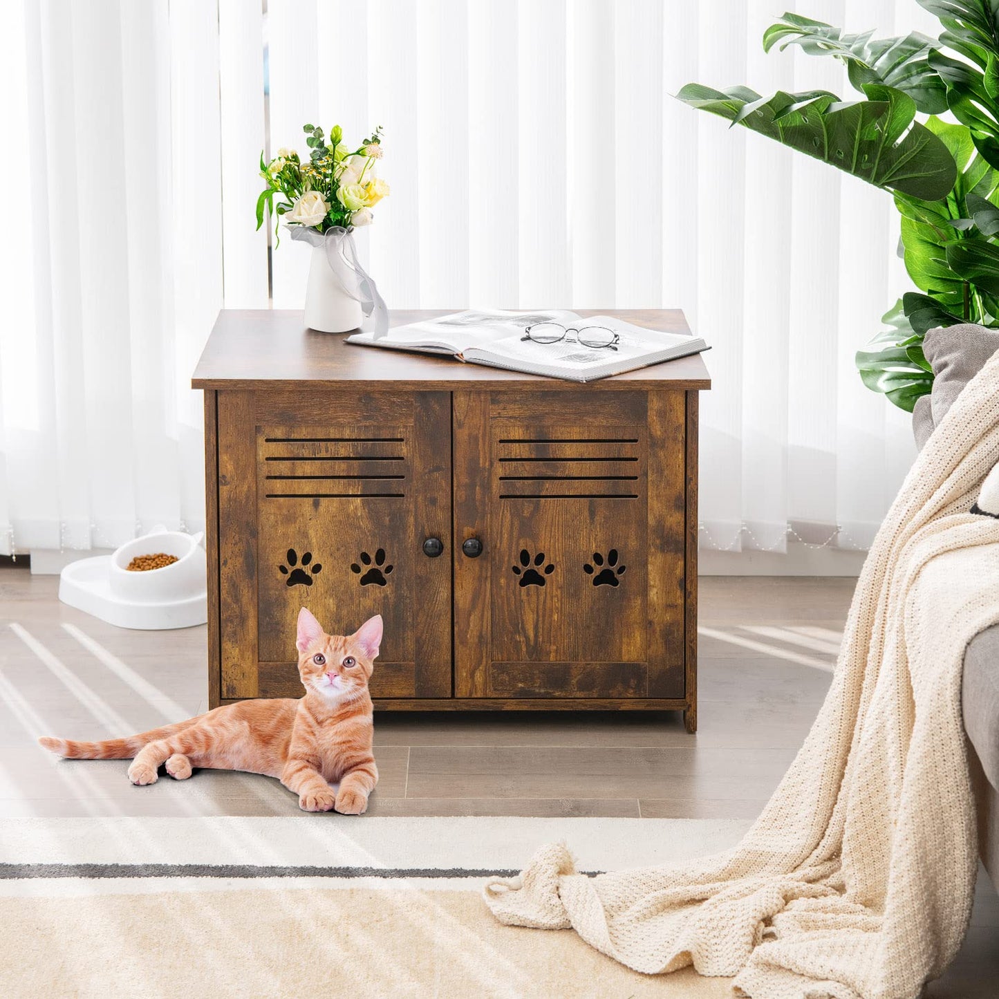 Industrial Wooden Kitty Hidden Washroom Toilet with Side Entrance and Cutout Handle