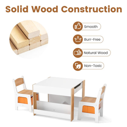 Kids Table and 2 Chairs Set Multifunctional Activity Table with Reversible Tabletop
