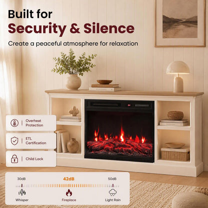 3-Sided Built-in Electric Fireplace Insert with 12 Flame Colours Thermostat and 8H Timer