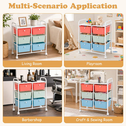 6 Drawer Storage Cart with Lockable Wheels & Handles