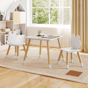 Kids Table and Chair Set, Children Activity Table with 2 Chairs and Pine Wood Legs