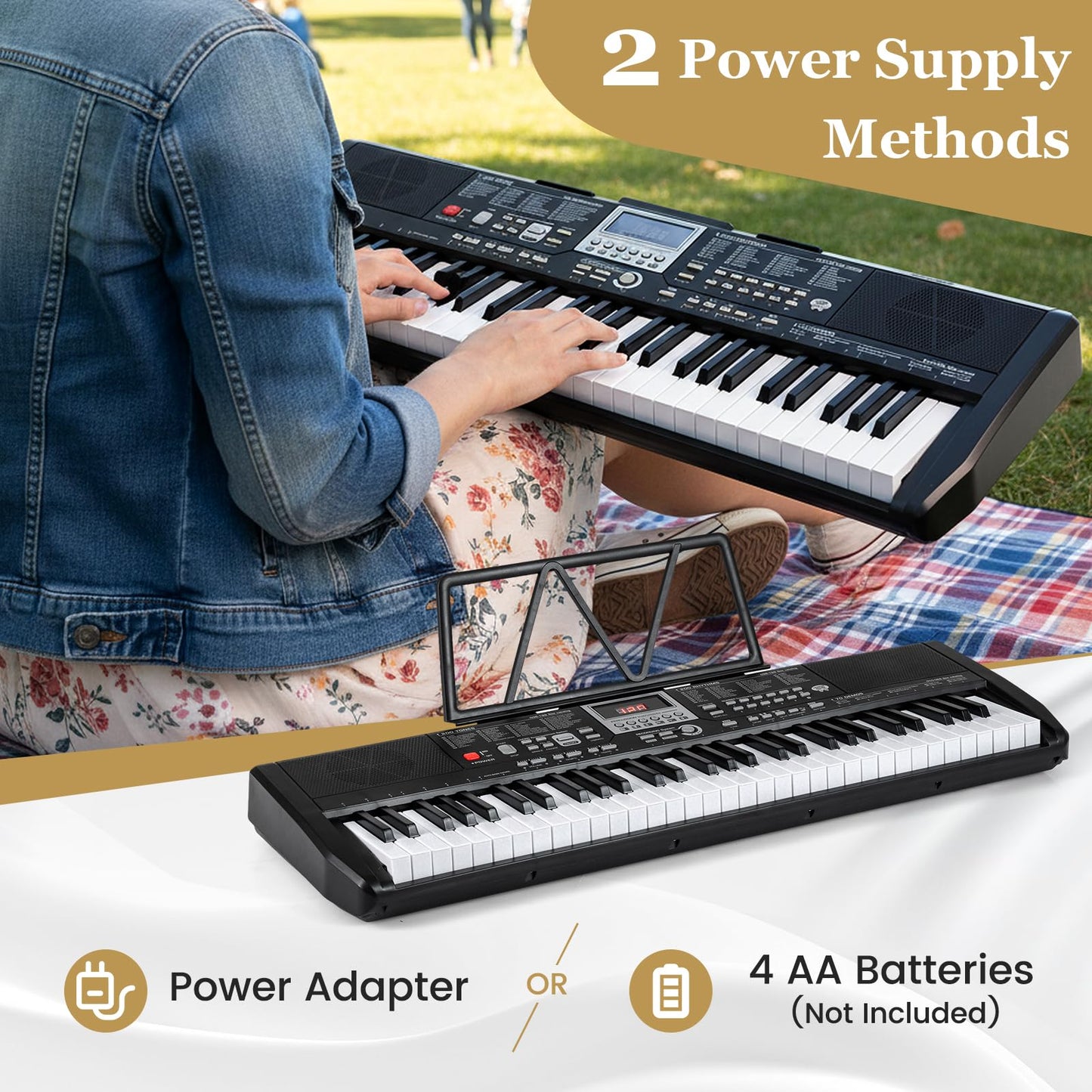 61 Key Digital Piano Keyboard, Electric Piano with Adjustable Stand & Stool